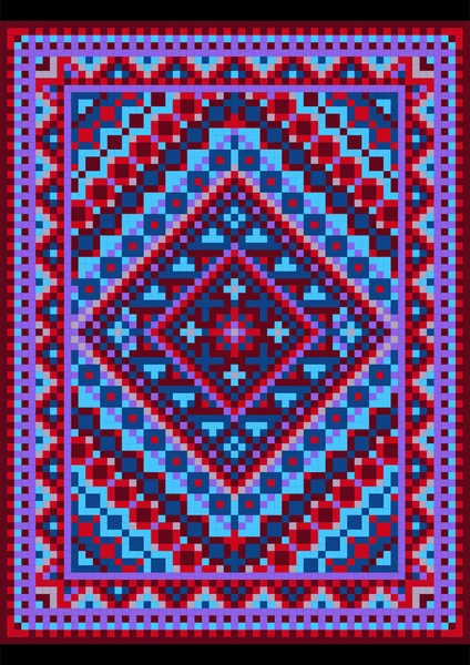 Vivid alfombra de estilo antiguo en tonos azules y púrpura — Vector de stock