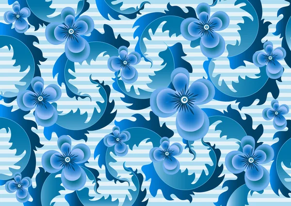 淡いブルーの縞模様の背景に繊細な青い花 — ストックベクタ