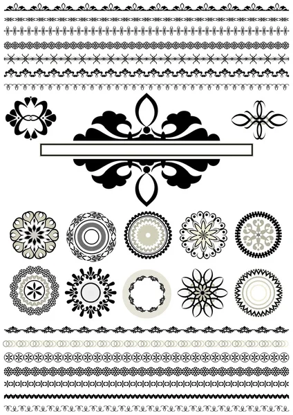 Сollection of borders and round ornaments — Stock Vector