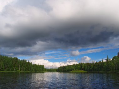göl ve bulutlar, yaz yatay