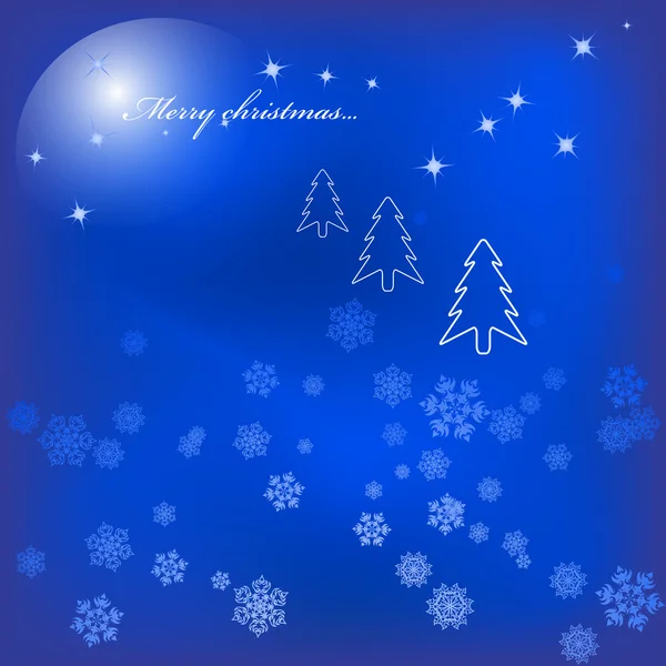 Christmas background with snowflakes, fir-trees and moon. — Stock Vector