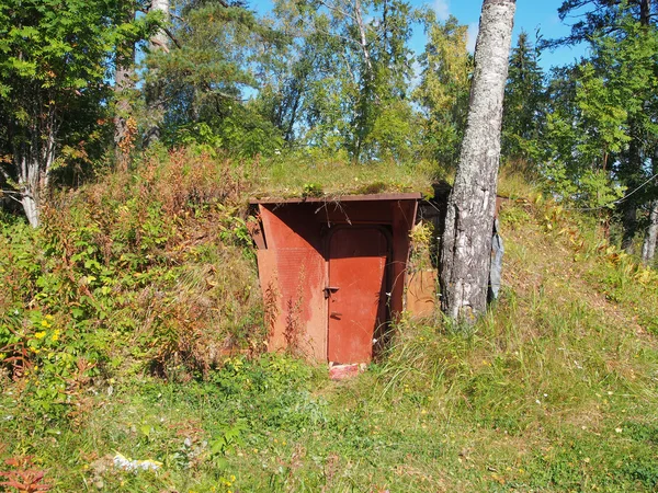 Entré i ett skyddsrum under jord i skogen. — Stockfoto