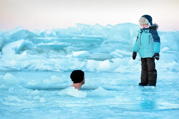 Winter swimming — Stock Image Winter swimming Royalty Free Stock Photos
