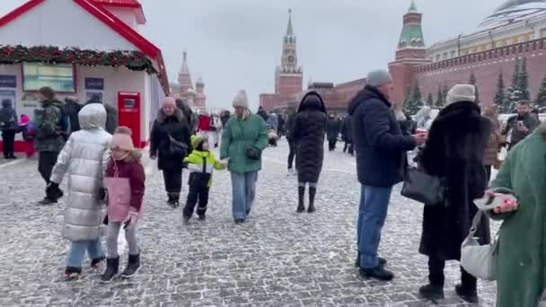 Moscow Ryssland 2022 Folk Trängs Röda Torget Moskva Julstämningar Röda — Stockvideo