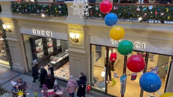 Moscow Russia 2022 Top View Luxury Gucci Store Main Department — ストック動画