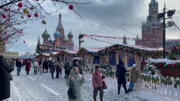Moscow Russia 2022 New Year Holiday Season Russia Saint Basil — стоковое видео