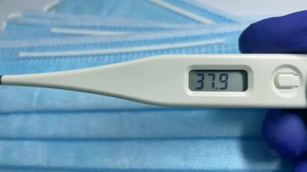 Electronic Thermometer Showing Fever Degrees Celsius Doctor Hand Doctor Hand — Stock Video