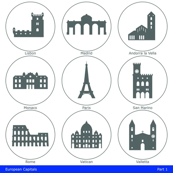 Capitales Europeas - Conjunto de iconos (Parte 1 ) — Vector de stock