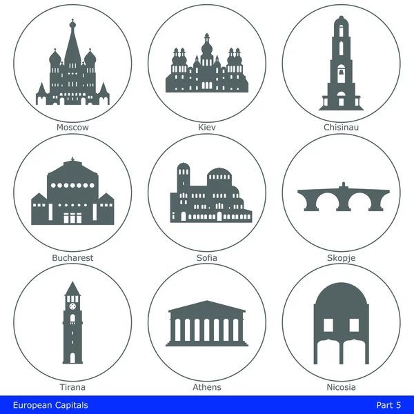 Europese hoofdsteden - pictogrammenset (deel 5) — Stockvector