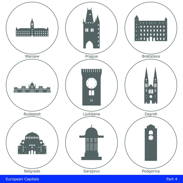 Europese hoofdsteden - pictogrammenset (deel 4) — Stockvector