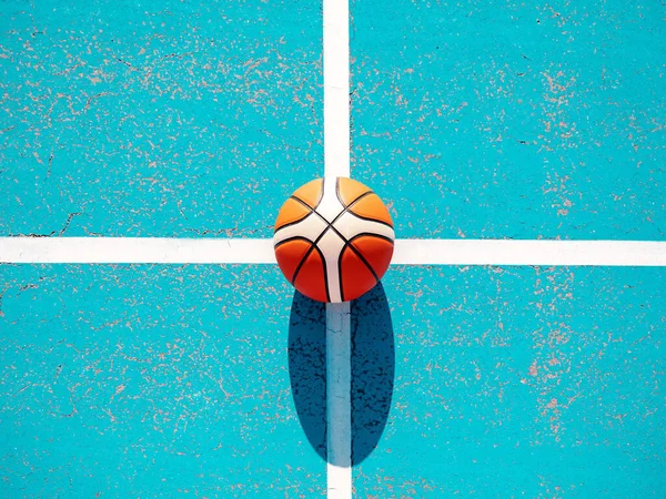 Orange Basketball Markup Blue Court Team Sport Concept Top View —  Fotos de Stock