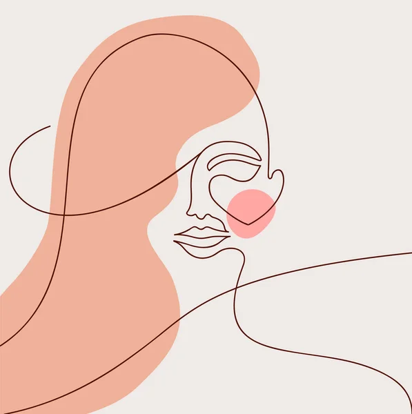 One Line Abstract Girl Face Drawing Minimalistic Style Color Portrait — Vetor de Stock