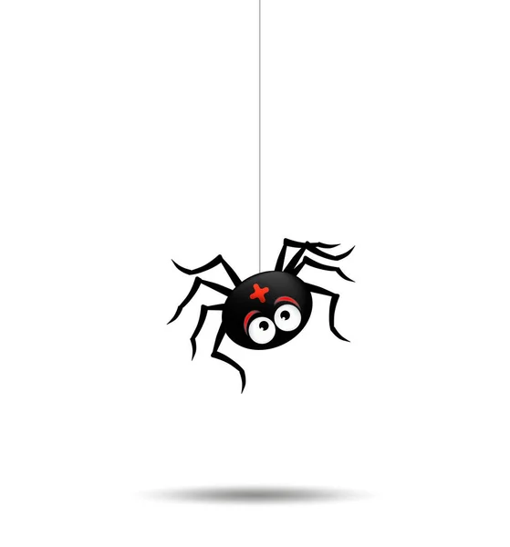 Aranha Preta Halloween Pendurada Teia Aranha Isolada Fundo Branco Ilustração — Vetor de Stock