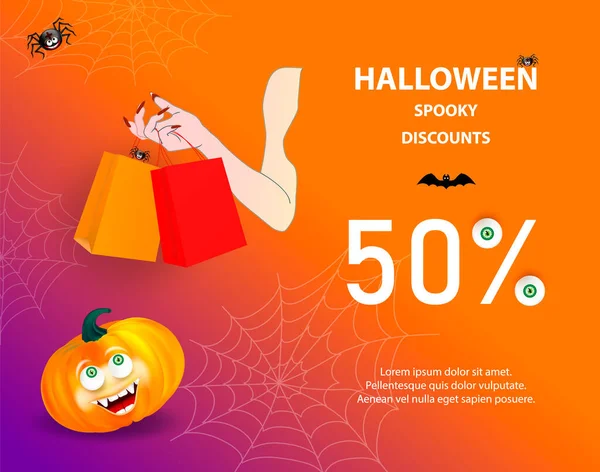 Promoção Presente Halloween Banner Cupom Convite Partido Por Cento Desconto — Vetor de Stock