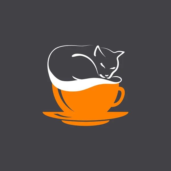Narancs Kávéscsésze Hab Formájában Egy Hazug Fekete Macska Sötét Háttérrel — Stock Vector