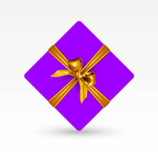Фіолетова Подарункова Коробка День Народження Або Вечірку Золотою Стрічкою Або — стоковий вектор