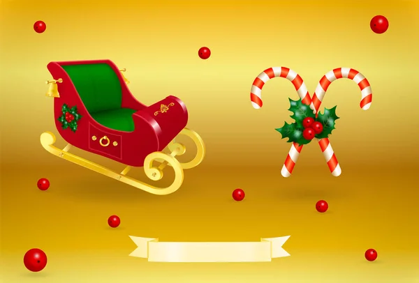 Santa Claus Rood Gouden Kleur Lege Speelgoed Slee Gestreepte Riet — Stockvector