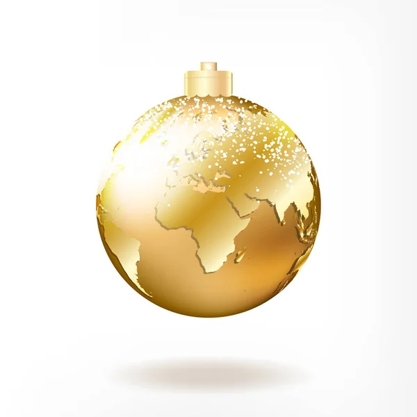 Рождественский Золотой Шар Планеты Земля Праздничная Векторная Иллюстрация Традиционной Праздничной — стоковый вектор