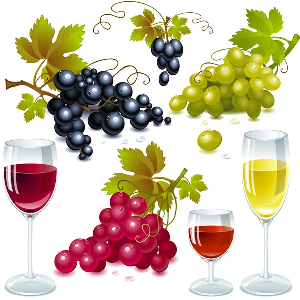 Grapes with wine glass — Stock Vector