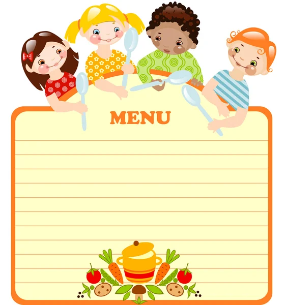 Kids with spoons.menu — Stock Vector