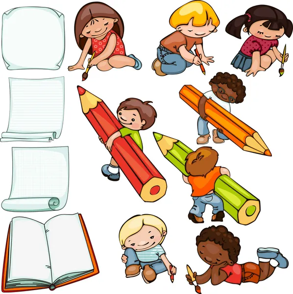 Conjunto escolar de niños — Vector de stock