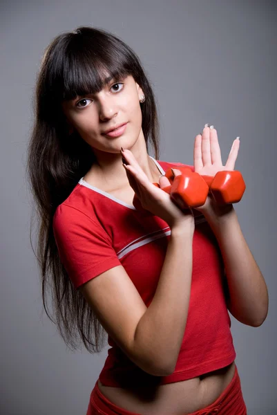 Fitness kobieta z hantlami. Sport. — Zdjęcie stockowe