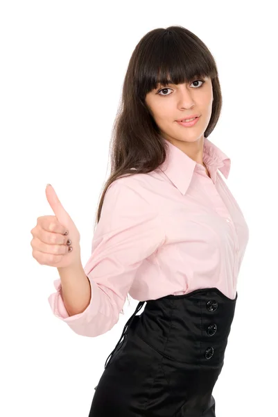 Young beautiful business woman showing thumbs up gesture — Stock Photo, Image