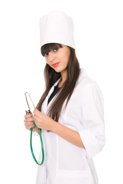 Mosolygós orvos nő sztetoszkóppal. — Stock Fotó