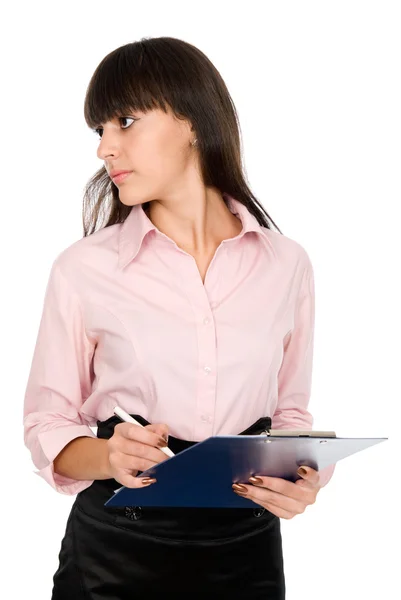 Business woman with a clipboard looking away Stock Image