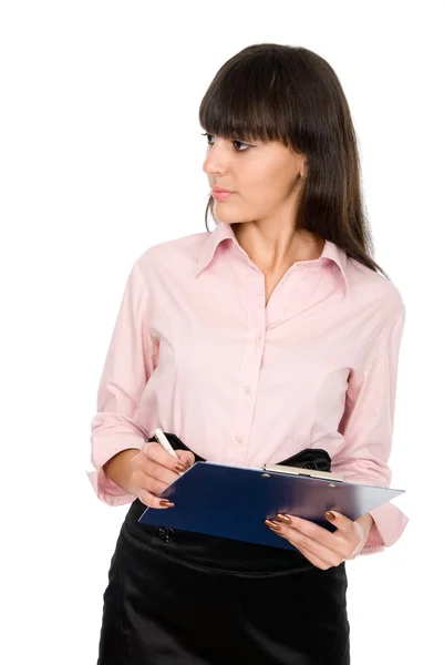 Business woman with a clipboard looking away Stock Image
