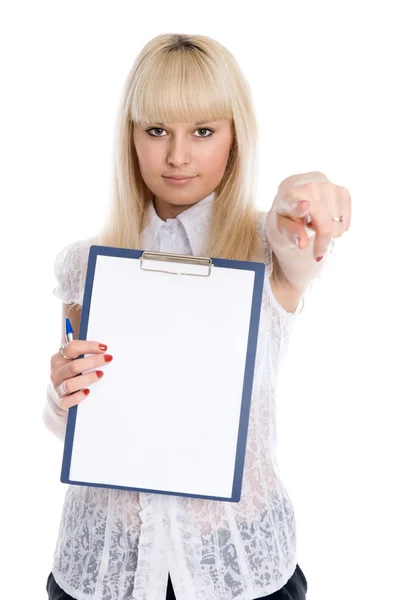 Beautiful young girl with a worksheet — Stock Photo, Image