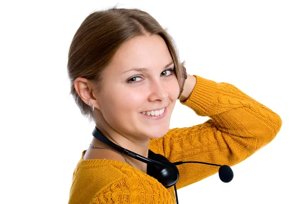 Ung vacker kvinna, call center arbetare — Stockfoto