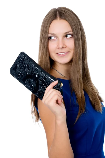 Eine schöne Frau mit einer schwarzen Handtasche — Stockfoto