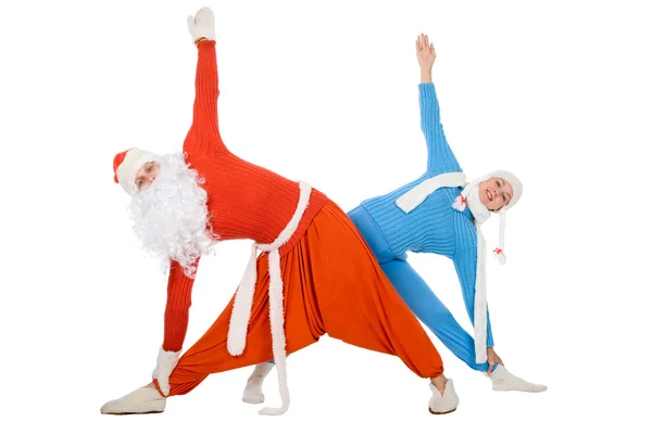 Santa Claus and the Snow Maiden of yoga — Stock Photo, Image