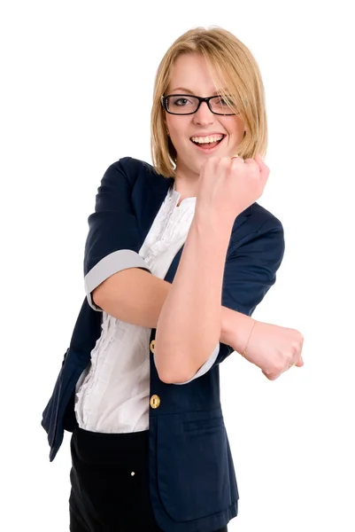 Jonge zakenvrouw vrouw gebaren met haar vuist — Stockfoto