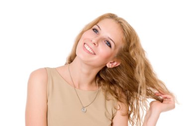 uzun saçlı mutlu sarışın portresi