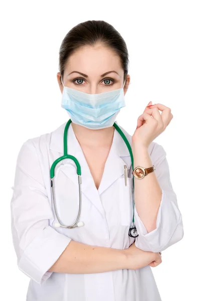 Portrait of a woman doctor in a mask — Stock Photo, Image