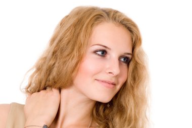 güzel bir kız tarafına bakarak portresi