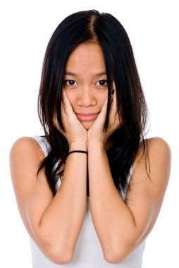 elleri üzerinde yanaklarının güzel bir Vietnamlı kız