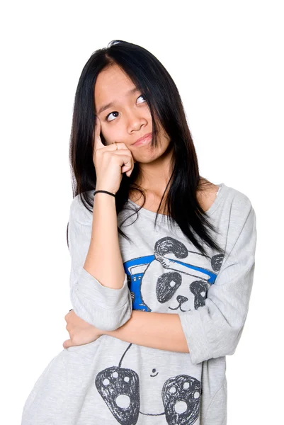 Retrato de uma menina asiática pensativa . — Fotografia de Stock