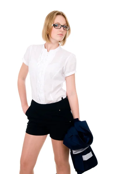 Portrait of a beautiful girl with a jacket in his hand — Stock Photo, Image