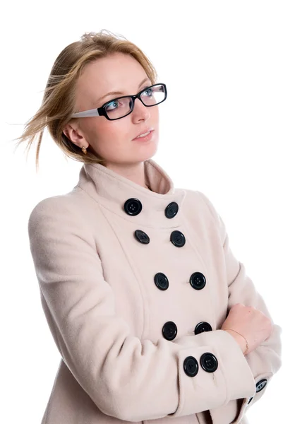 Girl in coat looking to the side — Stock Photo, Image