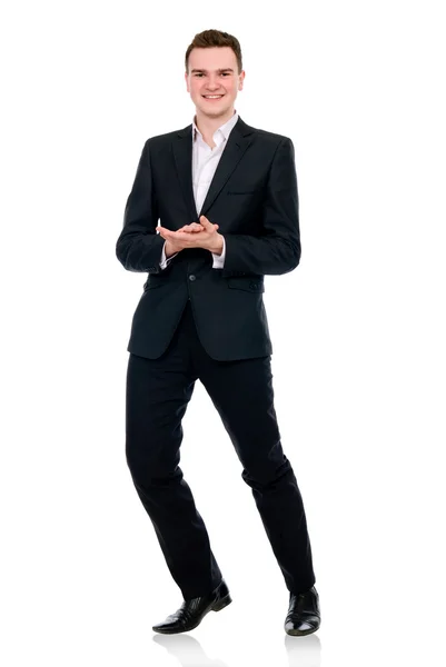 陽気なビジネス男が立っているの完全な長さ — ストック写真