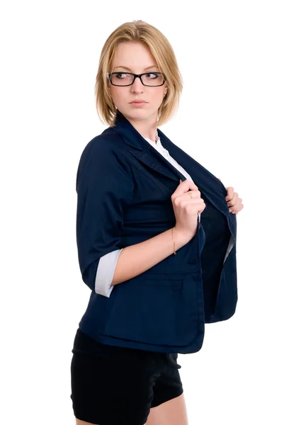 Femme d'affaires avec des lunettes regarde de côté — Photo