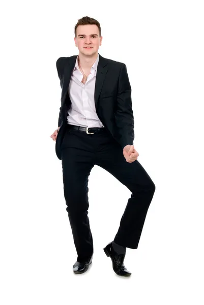 Young businessman in suit dancing — Stock Photo, Image