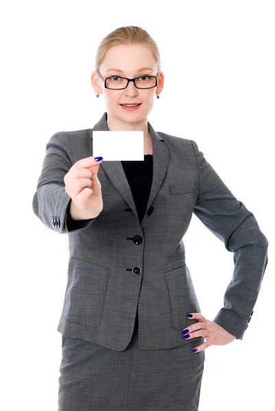 Businesswoman holding credit card. — Stock Photo, Image