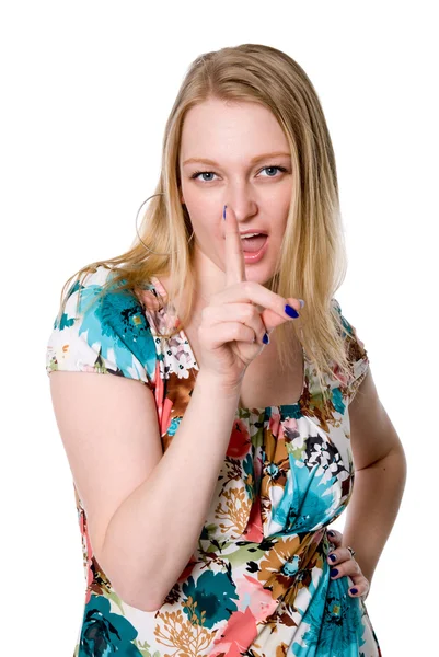 Young seductive wife makes a threatening gesture — Stock Photo, Image