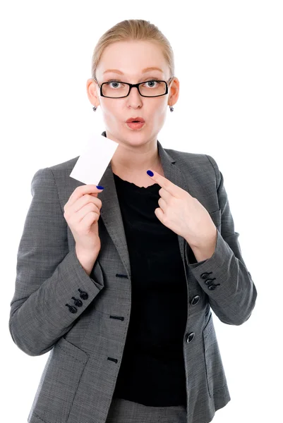 Business woman showing a credit card — Stock Photo, Image