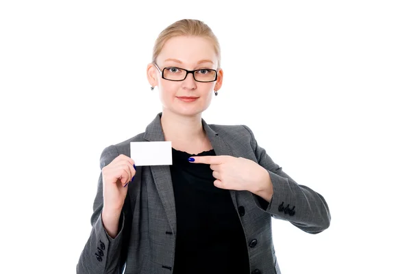 Business woman showing a credit card — Stock Photo, Image