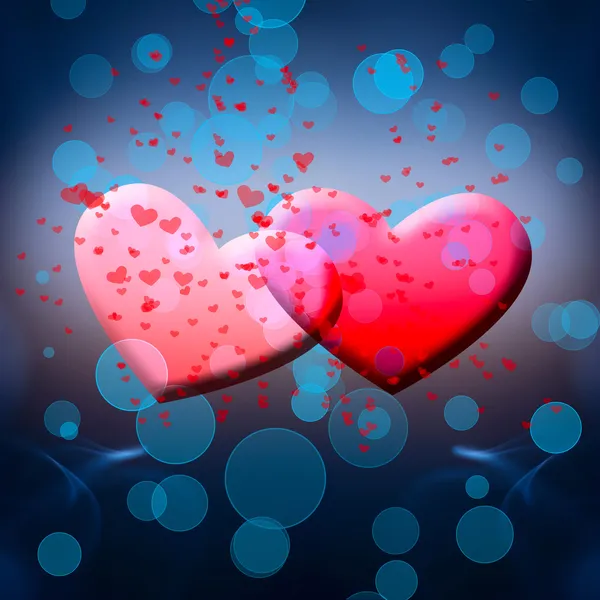Two red valentine hearts on a blue background — Stock Photo, Image